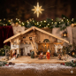 Preview: Stimmungsvolle, handgefertigte Weihnachtskrippe Gotthard aus Holz hell inkl. 12-tlg. handbemaltem Figurensatz K 001,    Maße Krippe: ca. 90 x 40 x 40 cm
